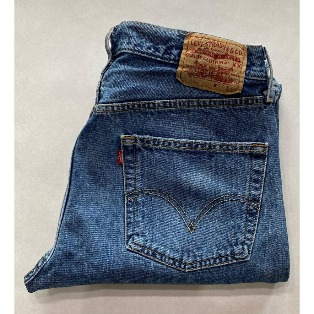 Levis 501 Mens Blue Denim Jeans W34 L34 Classic Fit 100% Cotton Vintage Style